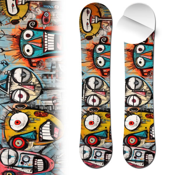 Snowboard wrap graffiti faces