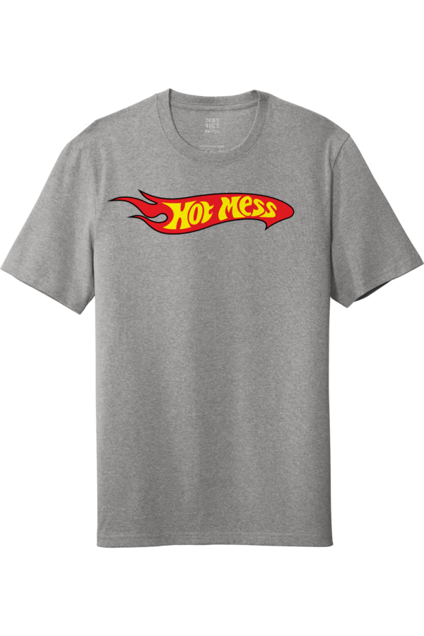 Hot Mess Hot Wheels logo mash up Funny Car Logo Parody T Shirts Apparel Grey unisex shirt