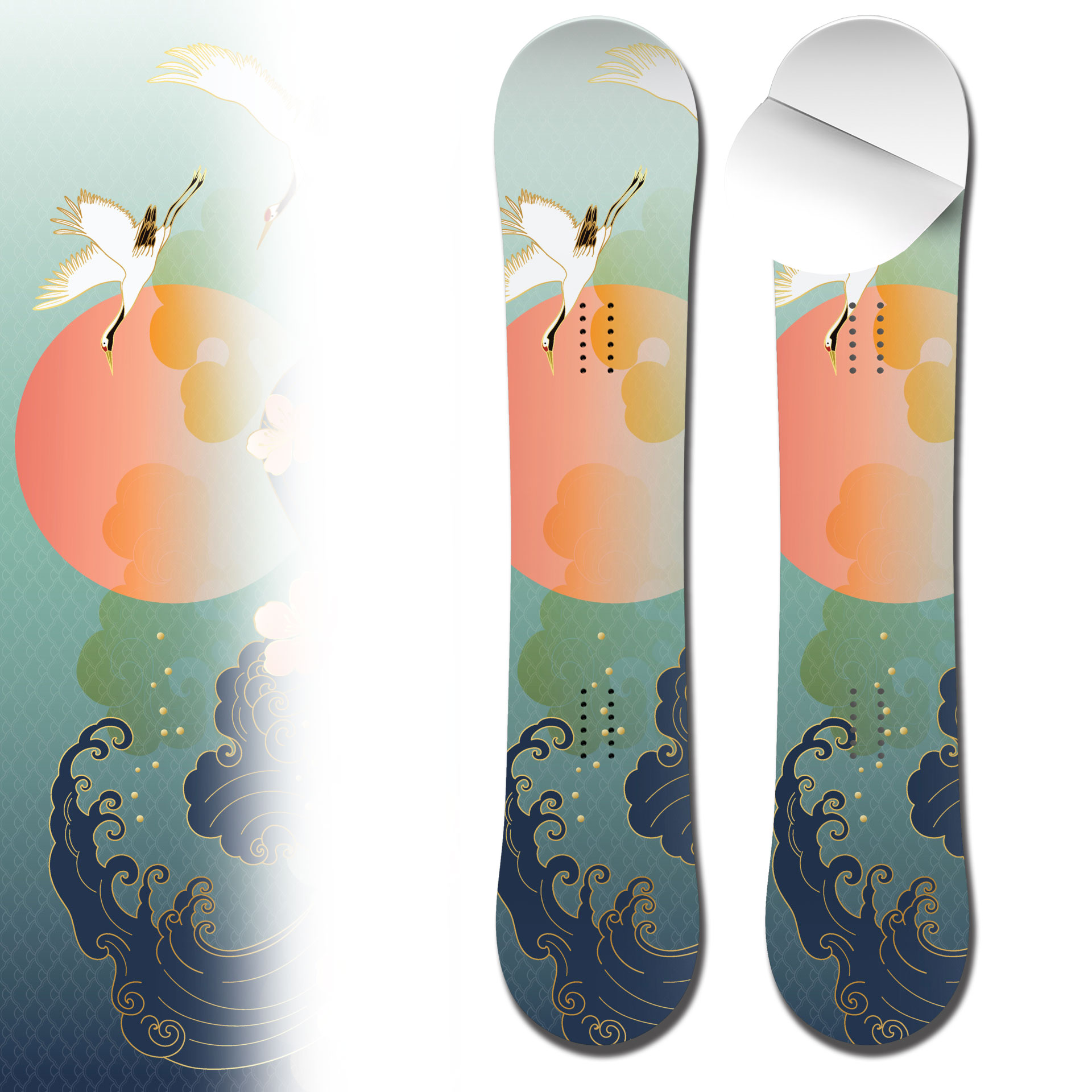 Snowboard wrap crane with waves vinyl snowboard skin