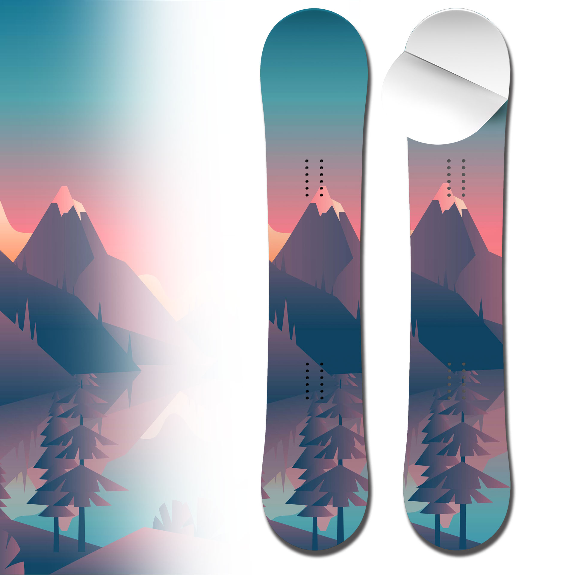 Snowboard wrap pastel mountain gradients vinyl snowboard skin