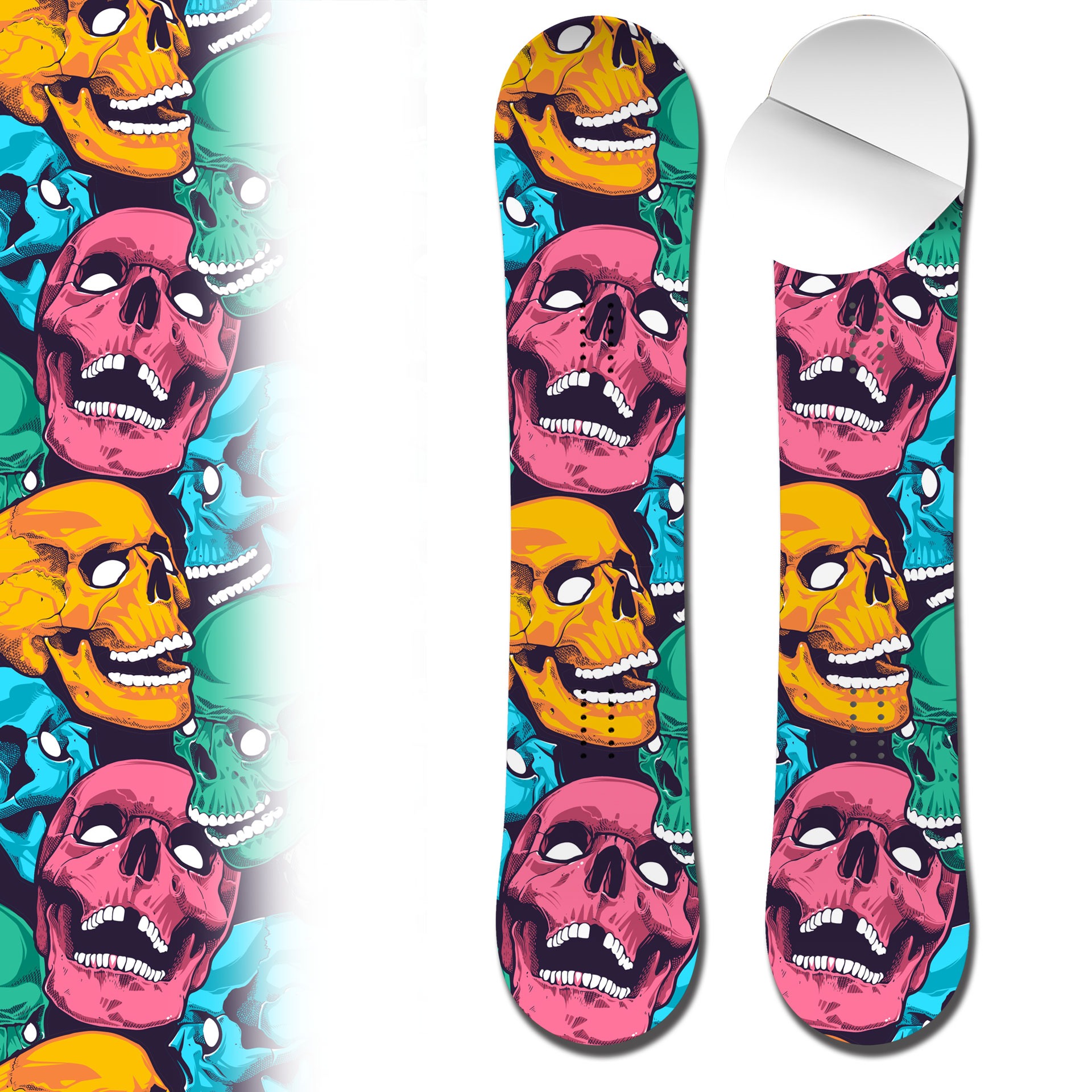 Snowboard vivid retro skulls adhesive vinyl snowboard skin