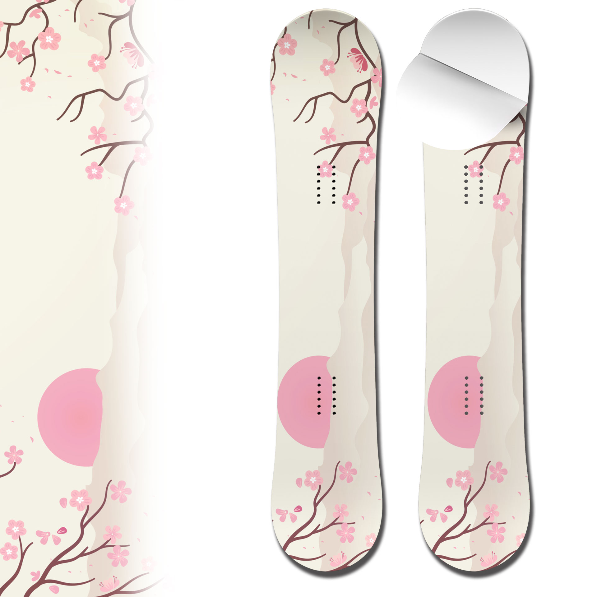 Snowboard wrap peach blossom adhesive vinyl snowboard skin