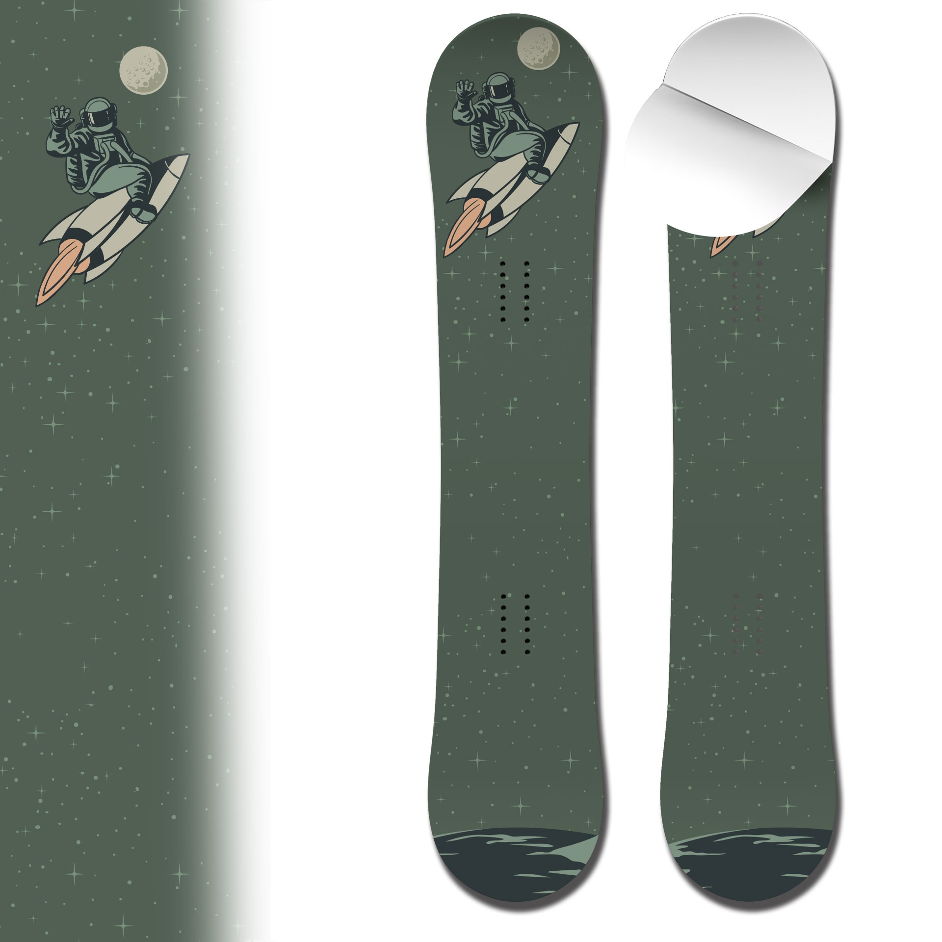 Snowboard wrap spaceman on rocket moon adhesive vinyl snowboard skin