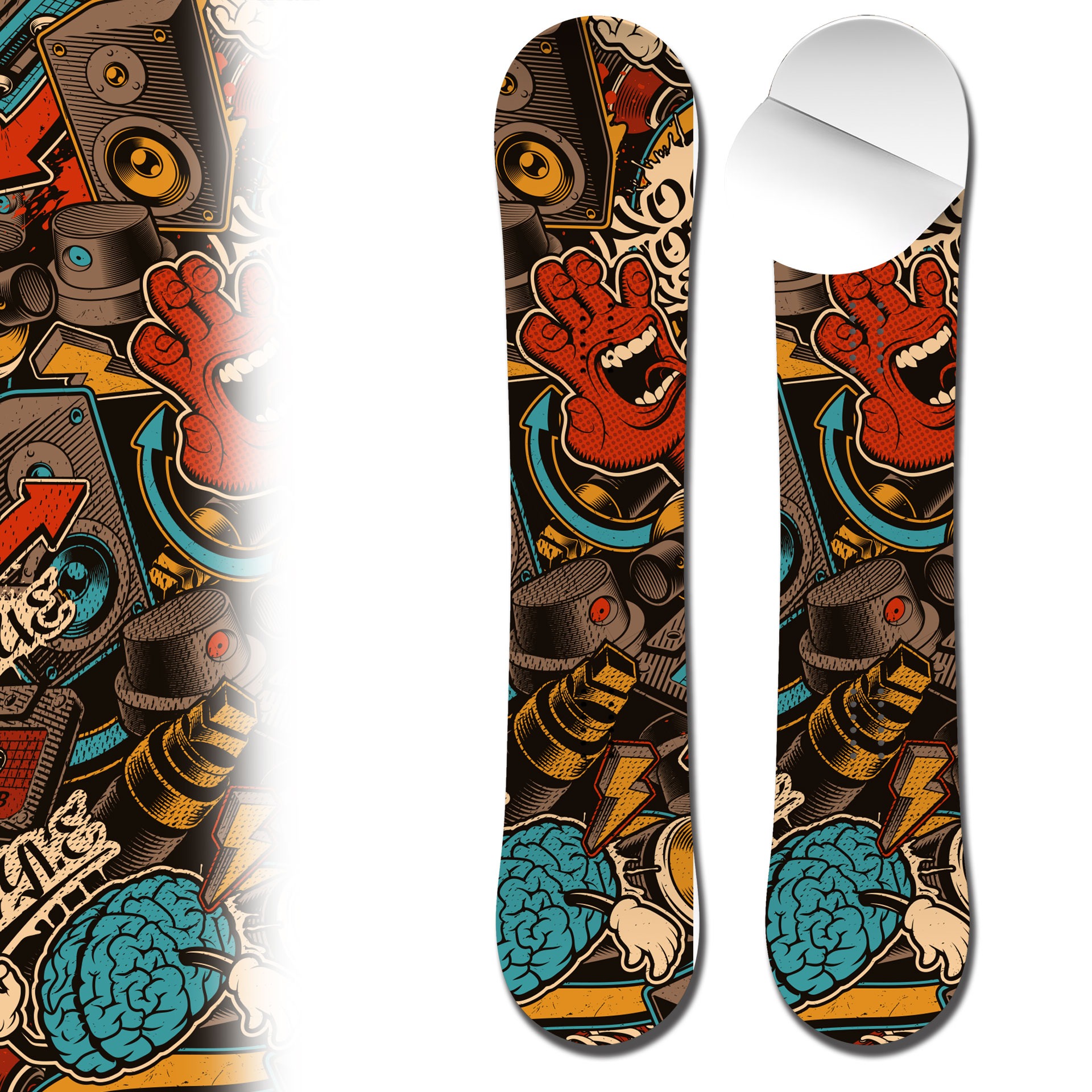 Snowboard wrap graffiti brain and hand adhesive vinyl snowboard skin