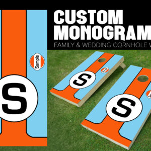 cornhole board wrap customized and personalized with family monogram gulf gt40 racing monogram and initial