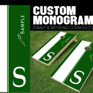 cornhole board wrap customized and personalized with family monogram jaguar racing with family monogram and intitial