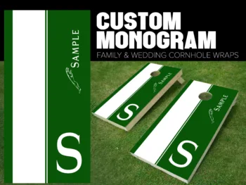 cornhole board wrap customized and personalized with family monogram jaguar racing with family monogram and intitial