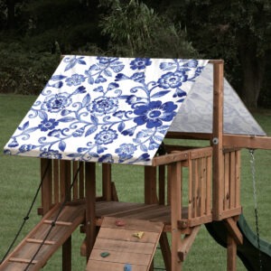 playset tarp swing set canopy blue floral pattern on playset