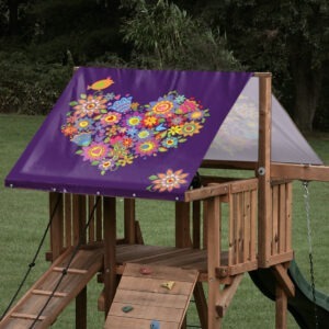 playset tarp swing set canopy flower heart on purple background on playset roof