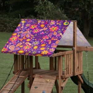 playset tarp swing set canopy purple funky flowers on playset roof