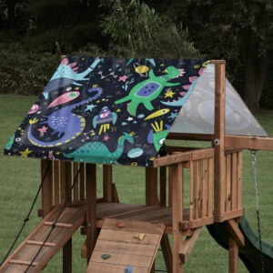 playset tarp swing set canopy cartoon space dinos on roof