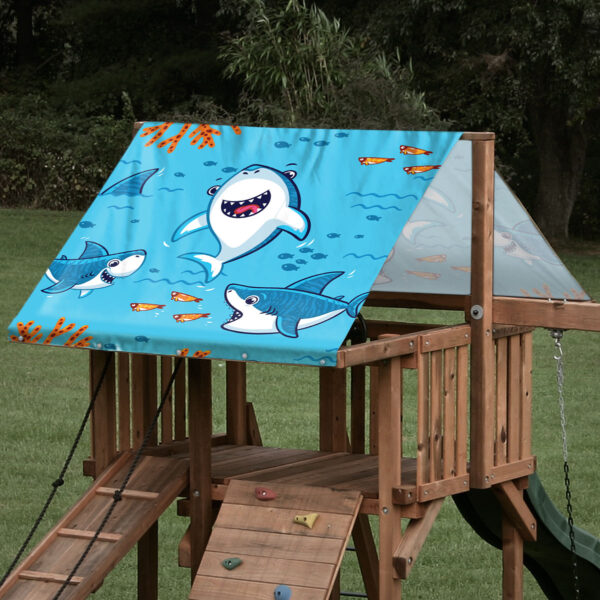 playset tarp swing set canopy happy shark on playset roof