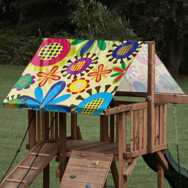 playset tarp swing set canopy retro hippie flower pattern on playset roof