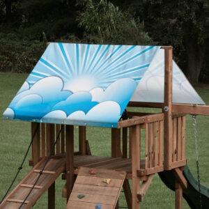 playset tarp swing set canopy blue clouds and sun ray on playset roof