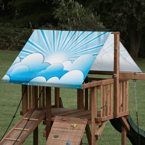 playset tarp swing set canopy blue clouds and sun ray on playset roof