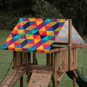 playset tarp swing set rainbow triangle pattern on playset roof