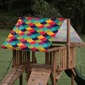 playset tarp swing set rainbow mermaid scale pattern on playset roof