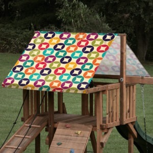 playset tarp swing set rainbow polka dot with inside diamond pattern on playset roof