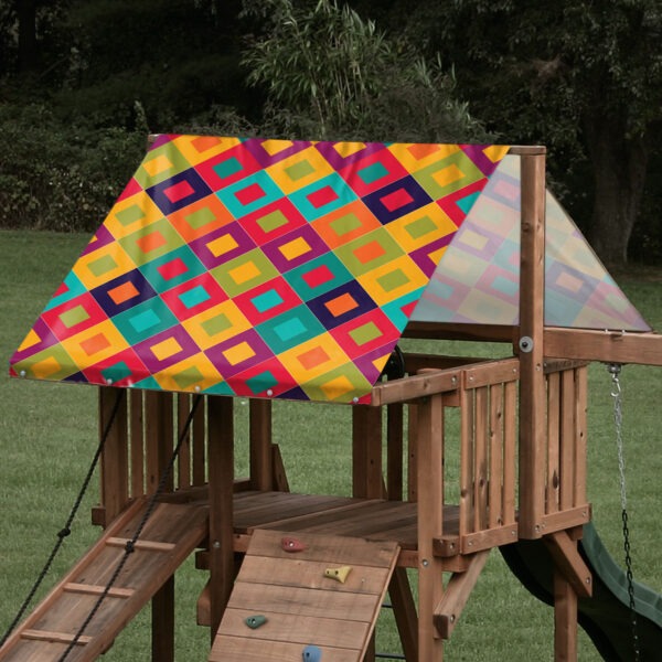 playset tarp swing set rainbow double diamond pattern on playset roof