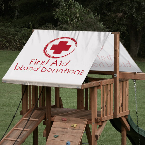 playset tarp swing set canopy nurse station funny kid drawn on playset roof