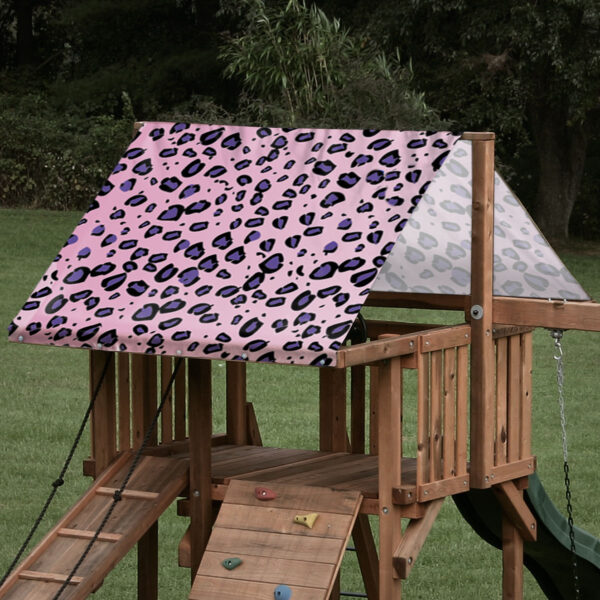 playset tarp swing set canopy pink purple cheetah pattern on playset roof