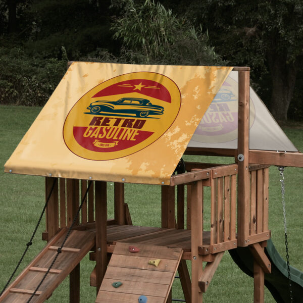 playset tarp swing set canopy retro gas station design on playset roof