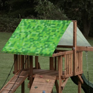 playset tarp swing set canopy minecraft pixel green grass pattern on playset roof