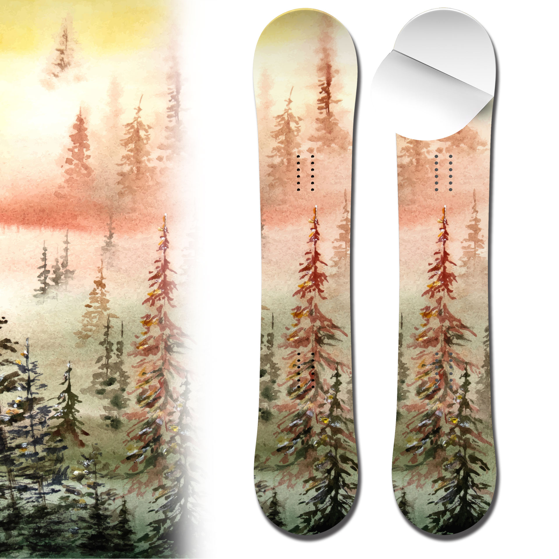 Snowboard Wrap 0035 Water Color Misty Forest Snowboard Skin