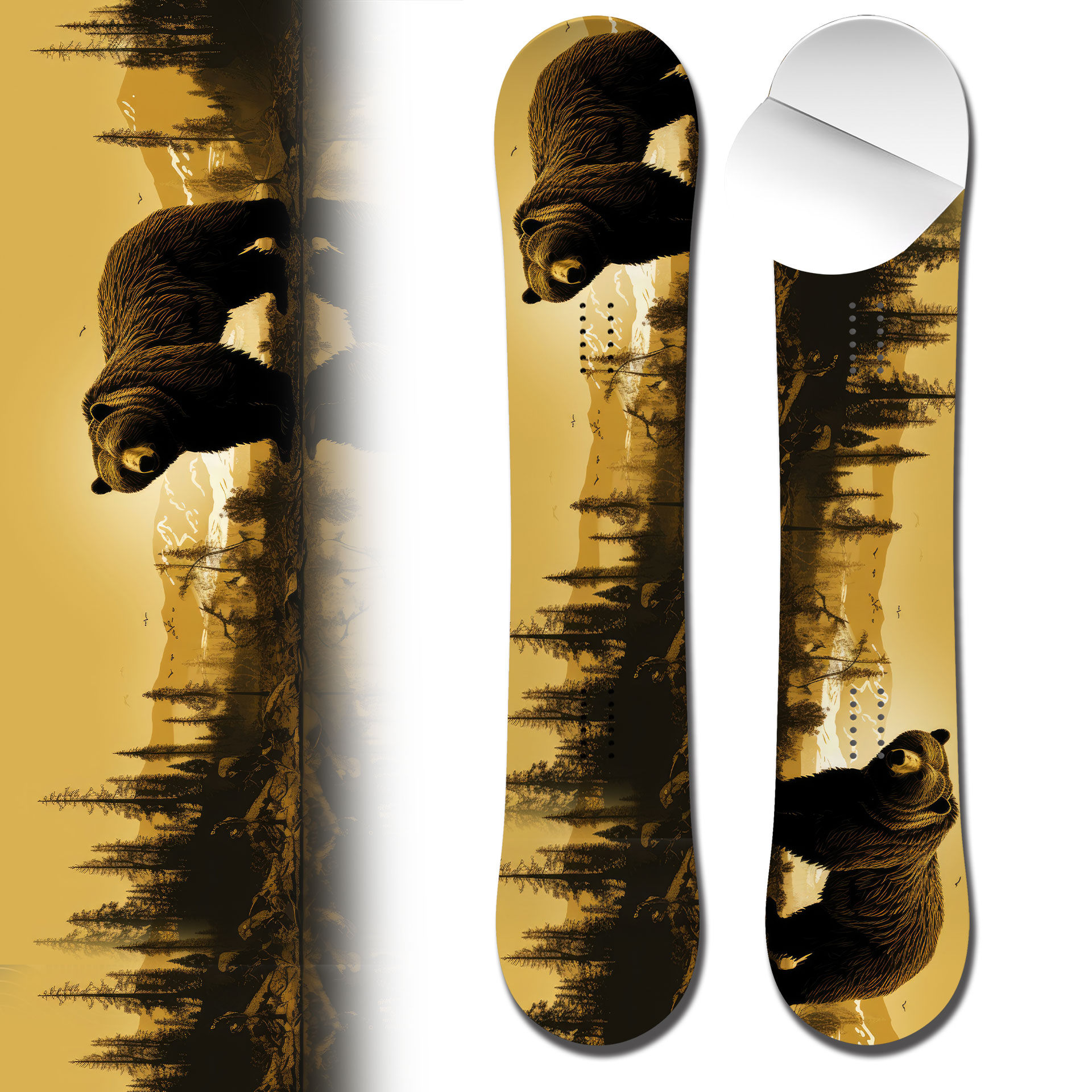 Snowboard Wrap 0037 Golden SUnset Grizzly Bear in Mountains