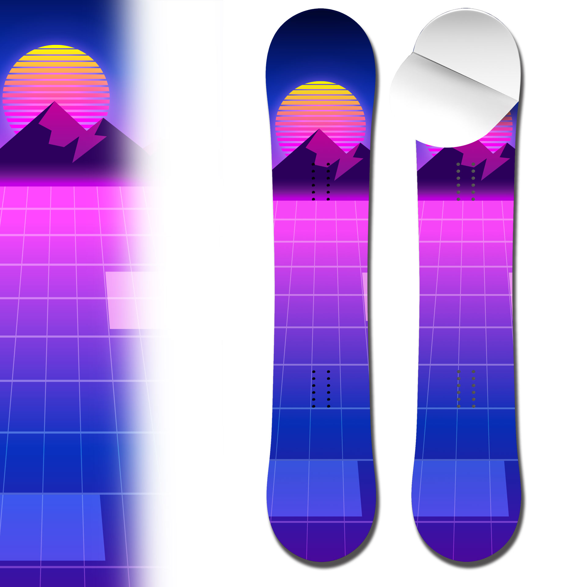 Snowboard Wrap 0044 Retro Futurism Grid Mountain Sunset