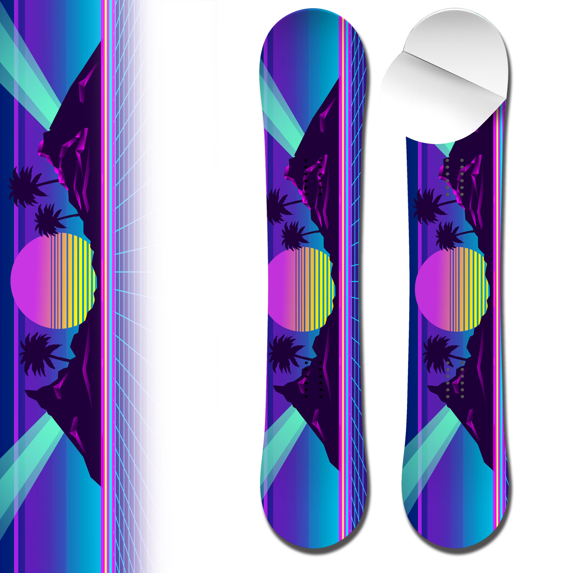 Snowboard Wrap 0045 Retro Futurism Island Grid Sunset