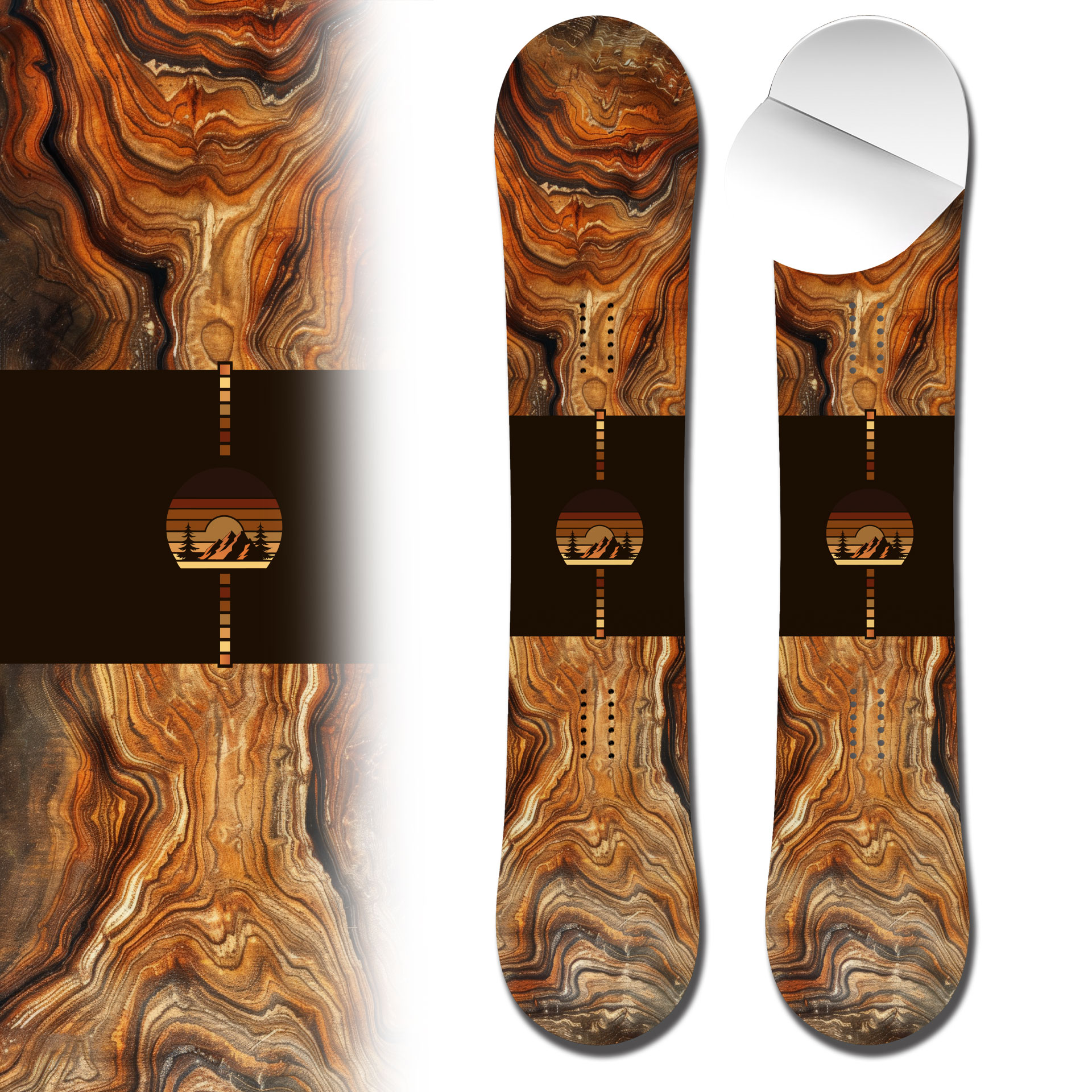 Snowboard Wrap 0063 Exotic Wood with Mountain Emblem Snowboard Wrap