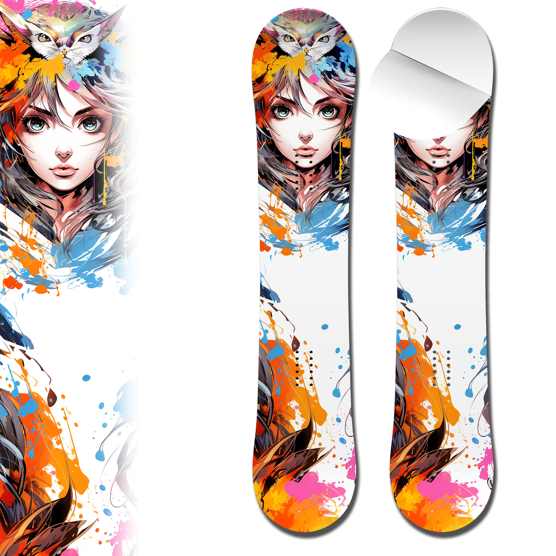 Snowboard Wrap 0064 Anime Girl Character With Cat Snowboard Wrap