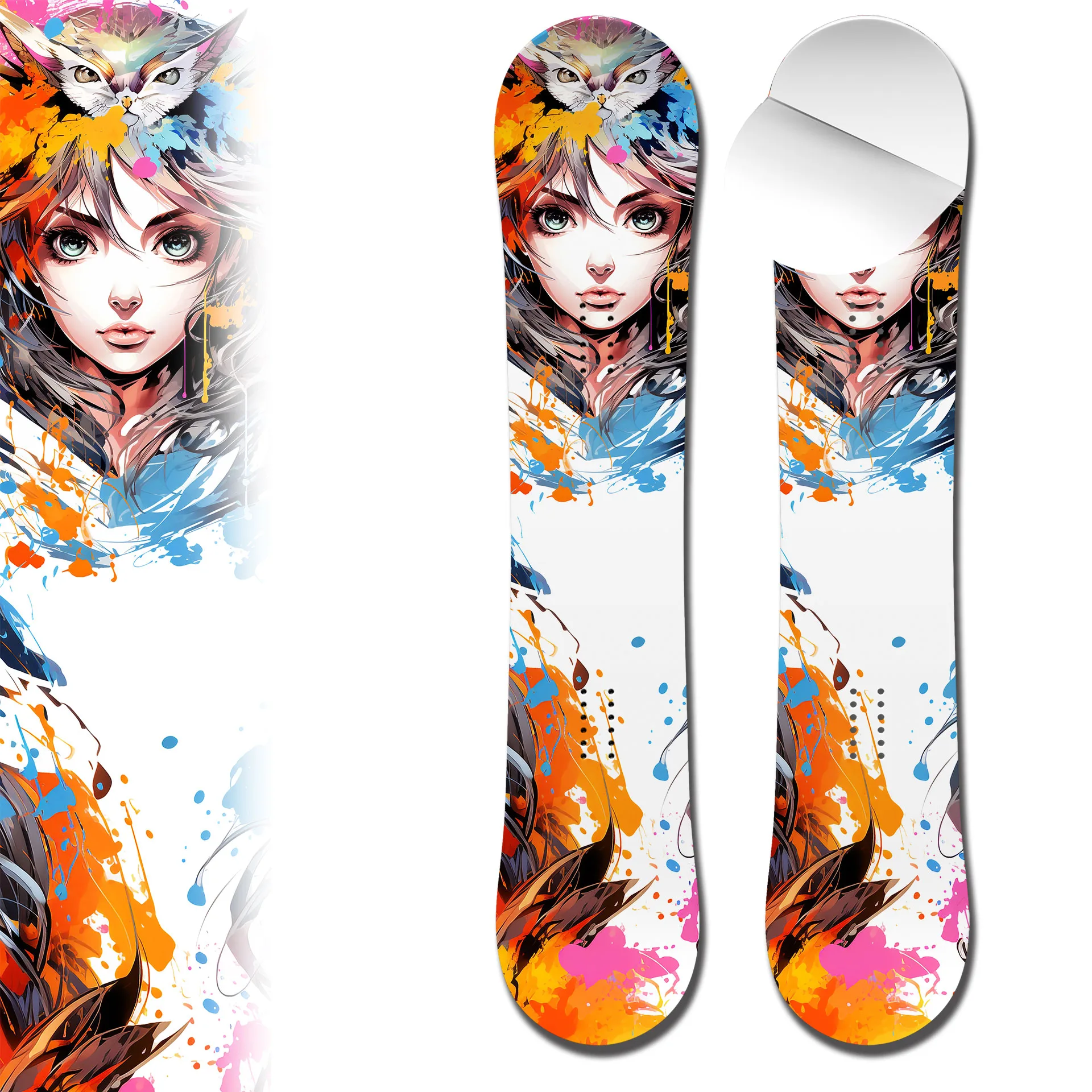 Snowboard Wrap 0064 Anime Girl Character With Cat