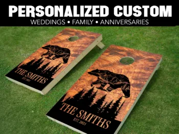 Personalized Family Name Cornhole Wraps - CH-0026 Tree Silhouette Bear