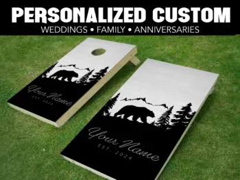 Personalized Family Name Cornhole Wraps - CH-0027 Tree Silhouette Bear