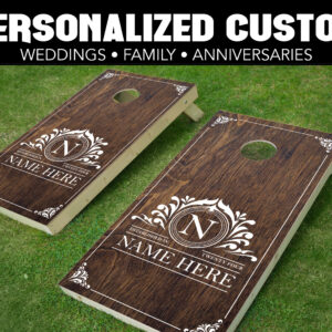 Personalized Custom Cornhole Wraps - CH-0020-Dark Wood Scroll