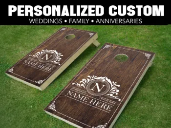 Personalized Custom Cornhole Wraps - CH-0020-Dark Wood Scroll