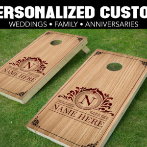 Personalized Custom Cornhole Board Wraps - CH-0031-Light Wood Scroll