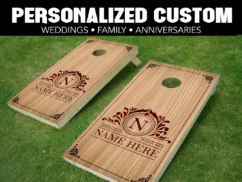 Personalized Custom Cornhole Board Wraps - CH-0031-Light Wood Scroll