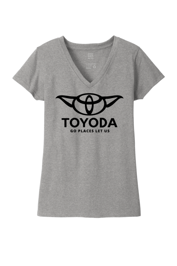 Toyoda T-Shirt Yoda and Toyota logo funny parody t-shirt logo mash up light grey v-neck