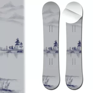 Wrap 0098 Grey Blue Watercolor Mountain Lake Snowboard