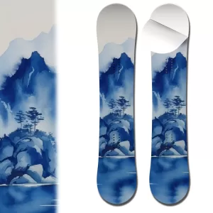 0100 Blue Watercolor Mountain Island Snowboard Wrap