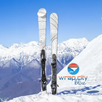 Ski Wrap - 2004 White Black Topographic Mountain - 3M Adhesive Laminated Vinyl