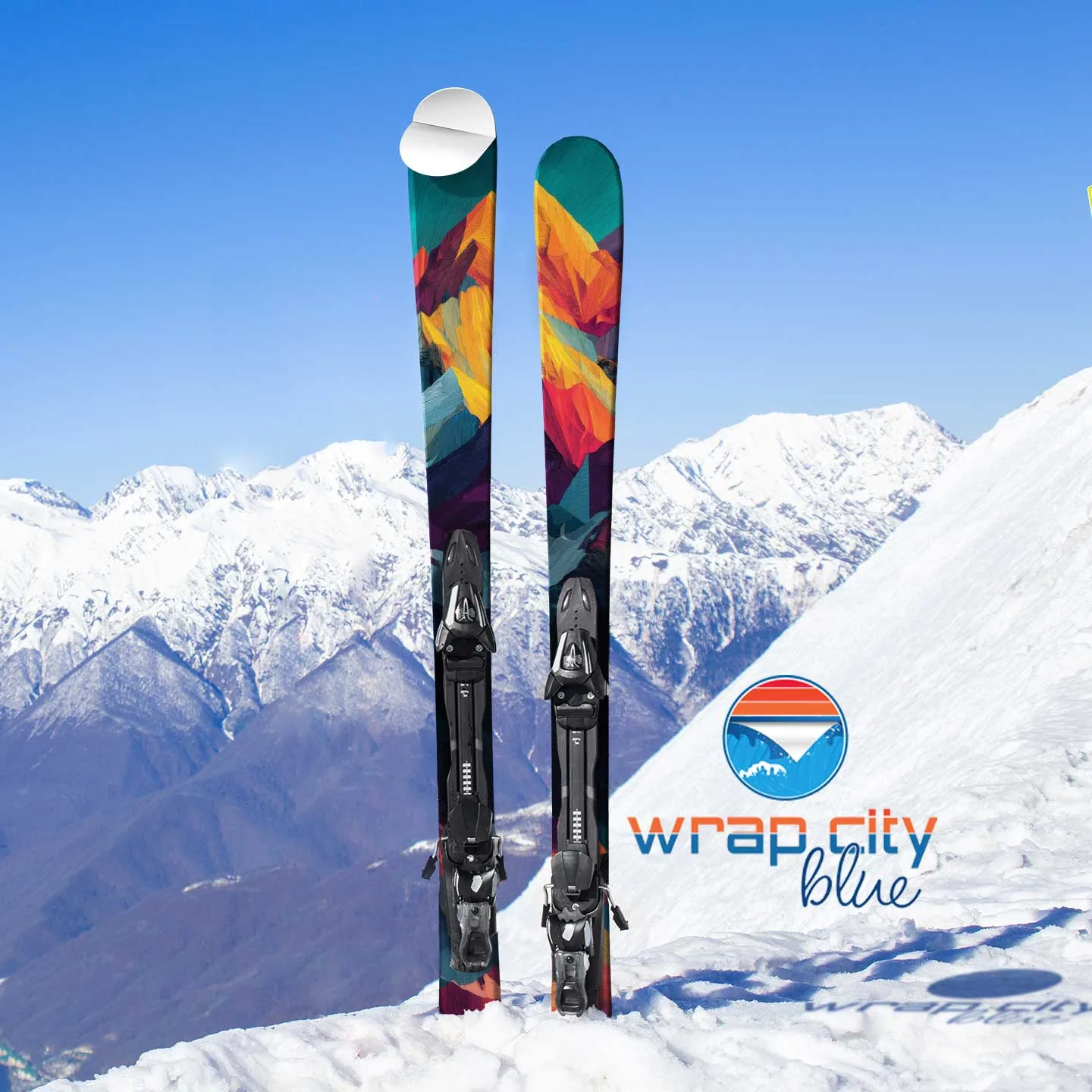 Ski Wrap - 2006 Geometric Mountain Watercolor Full Ski Sticker- 3M Adhesive Laminated Vinyl