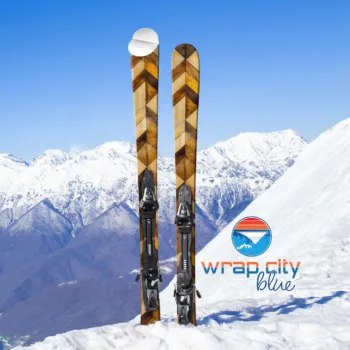 Ski Wrap - #2009 Herringbone Wood Inlay Pattern Full Ski Sticker- 3M Adhesive Laminated Vinyl
